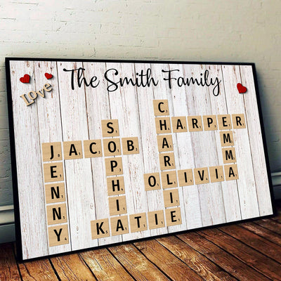 Family Love Crossword Puzzle Art - Personalized Poster - Christmas Gift For Family, Dad, Mom, Brother, Sister