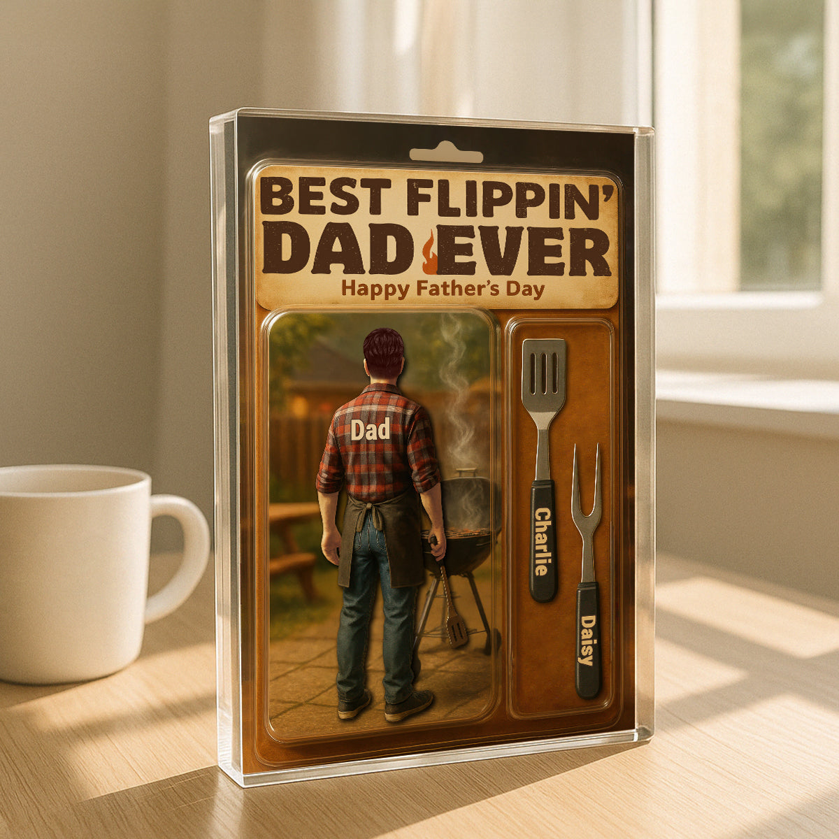 Best Flippin' Dad Ever With Kids' Names Custom Figure Personalized Acrylic Block Plaque, Unique Father's Day Gift For Him, For Dad, For Grandpa