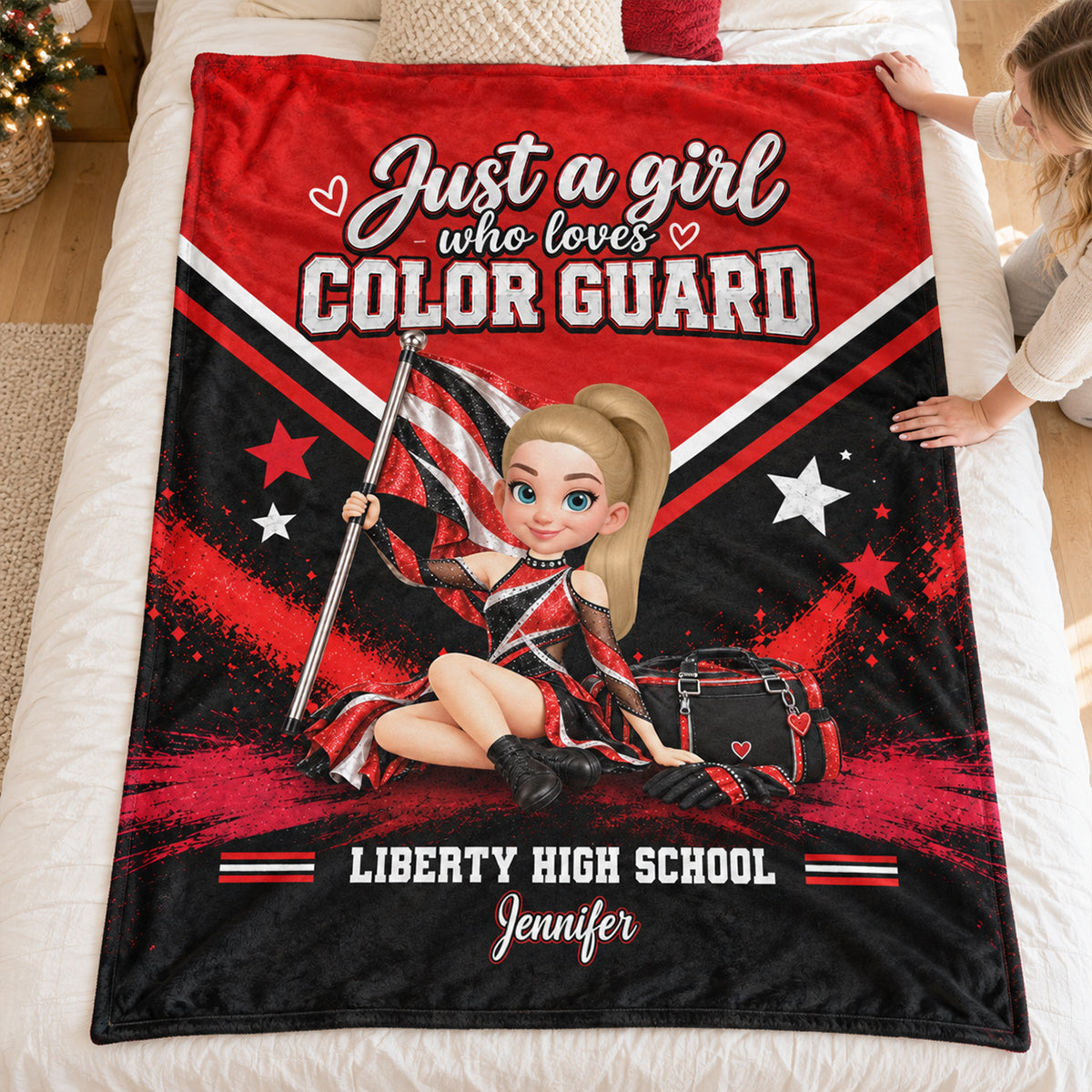 Just a Girl Who Loves Color Guard - Personalized Fleece Blanket - Christmas Gift for Daughter, Granddaughter, Niece