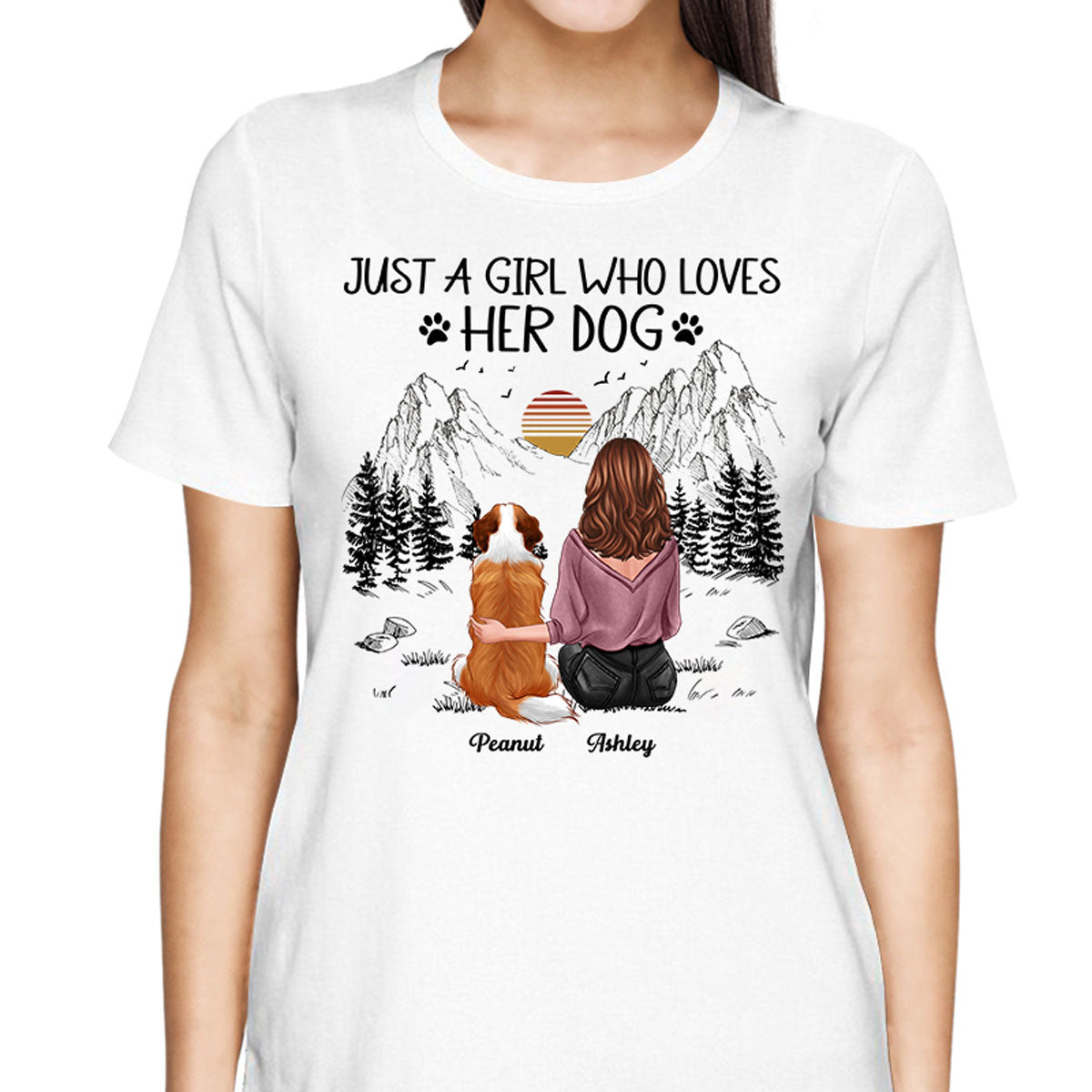Just A Girl Loves Dogs Mountain Sketch Personalized Shirt