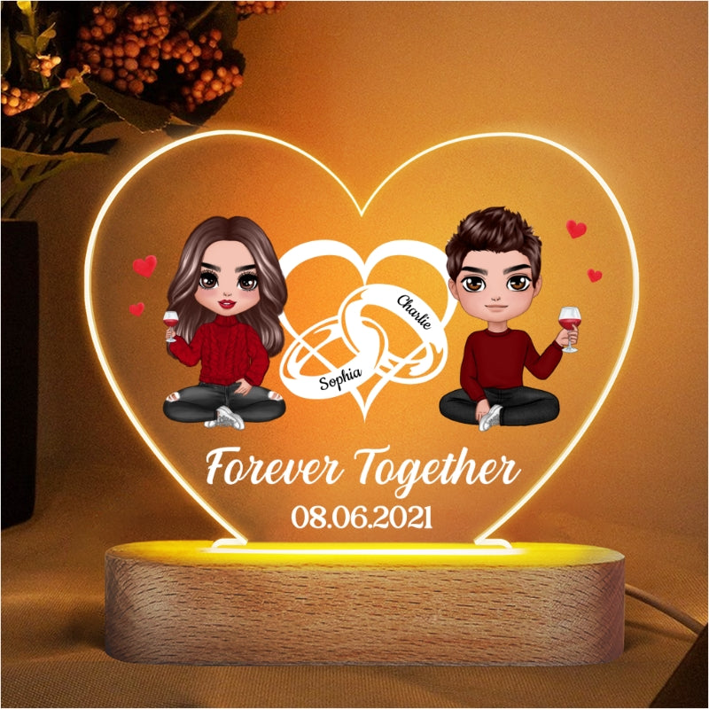 Doll Couple Heart Rings Personalized Heart Plaque LED Night Light