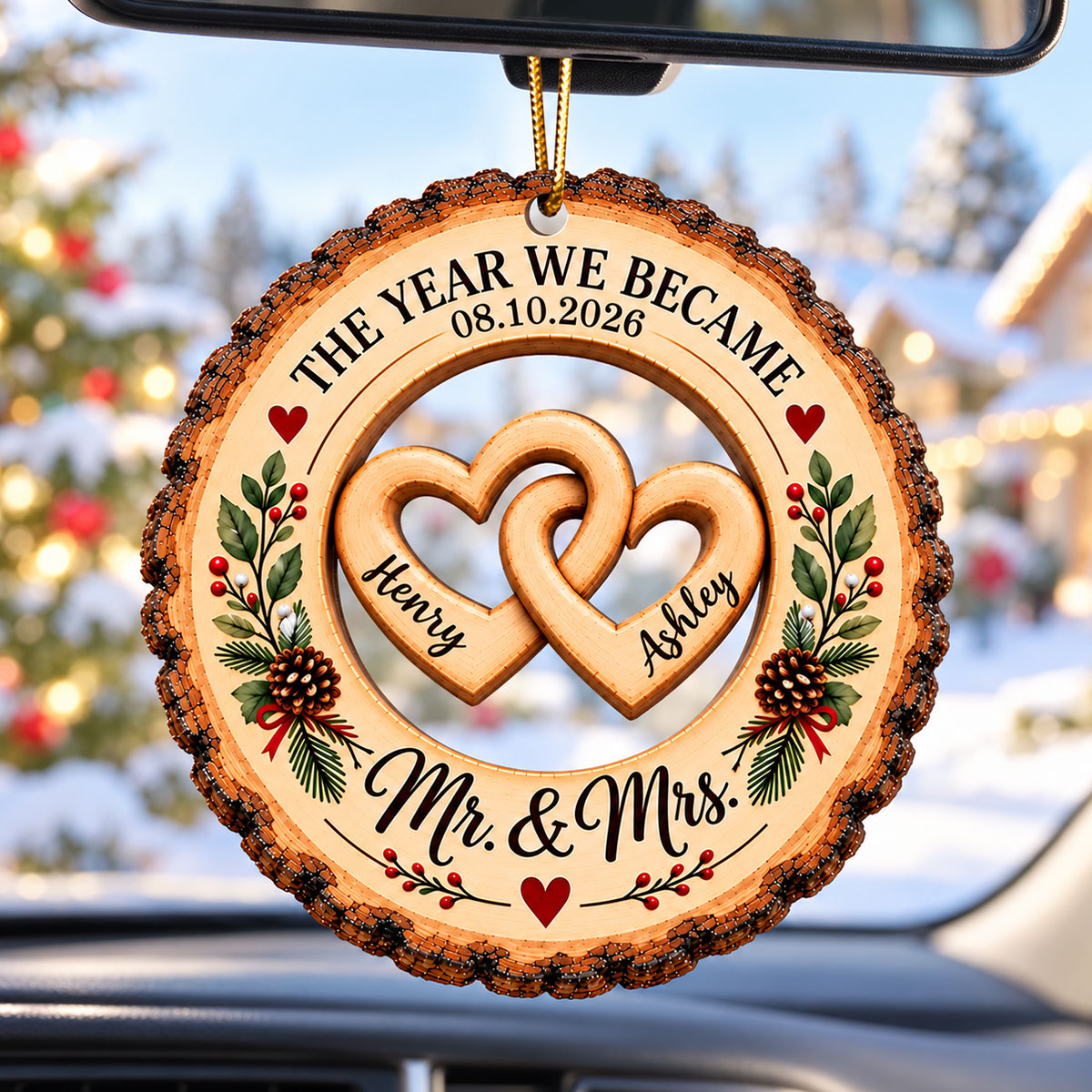 The Year We Became Mr. & Mrs. Custom Names - Personalized Wooden Ornament - Wedding Keepsake, Christmas Gift For Couples, Newlyweds