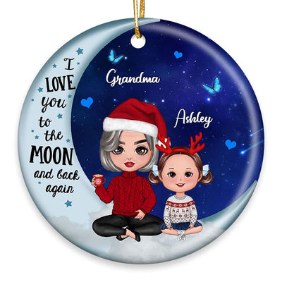 Doll Grandma & Grandkid On Blue Moon Personalized Circle Ornament