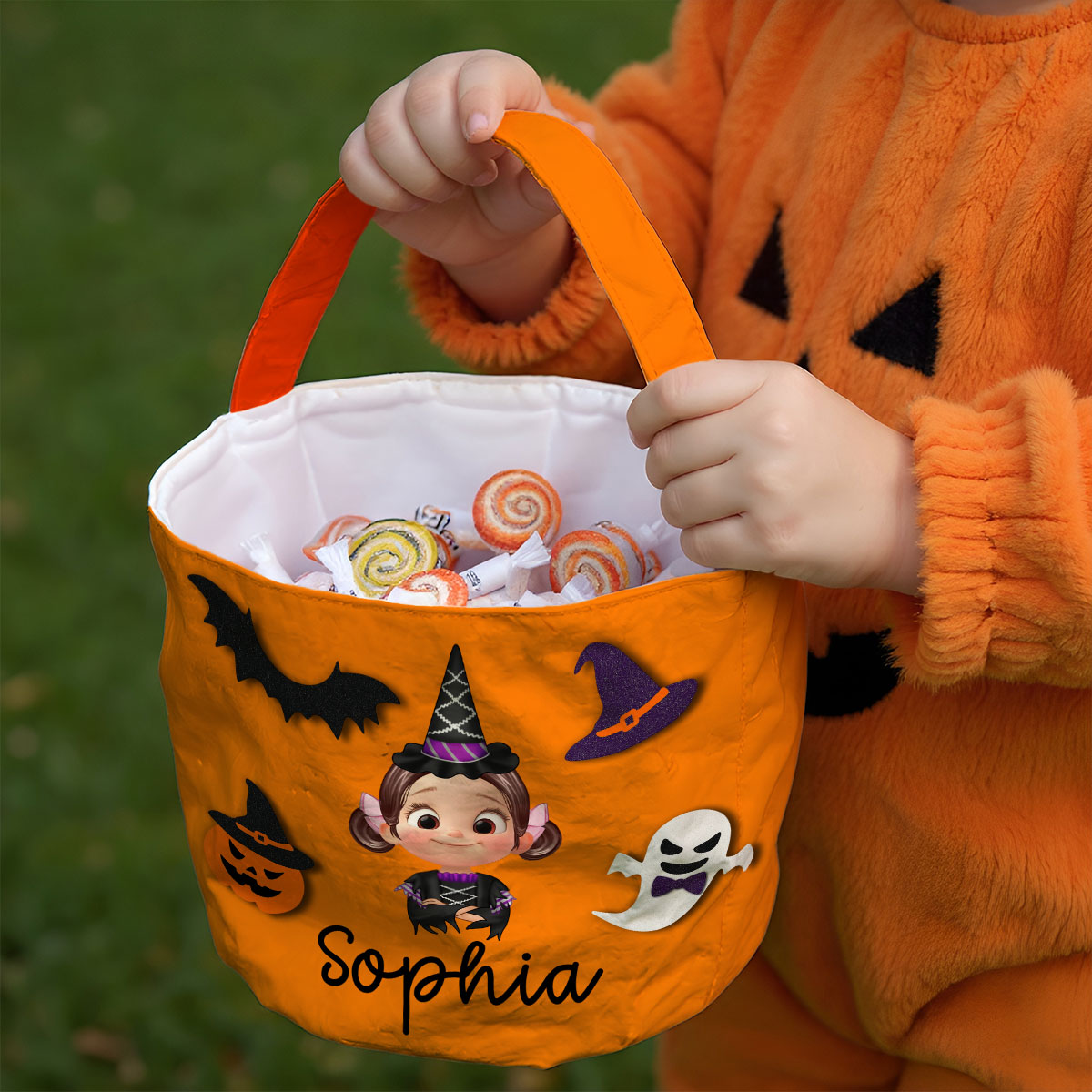 Halloween Theme Cute Cartoon Kid Personalized Trick Or Treat Basket, Gift Bag, Treat Bag For Kids