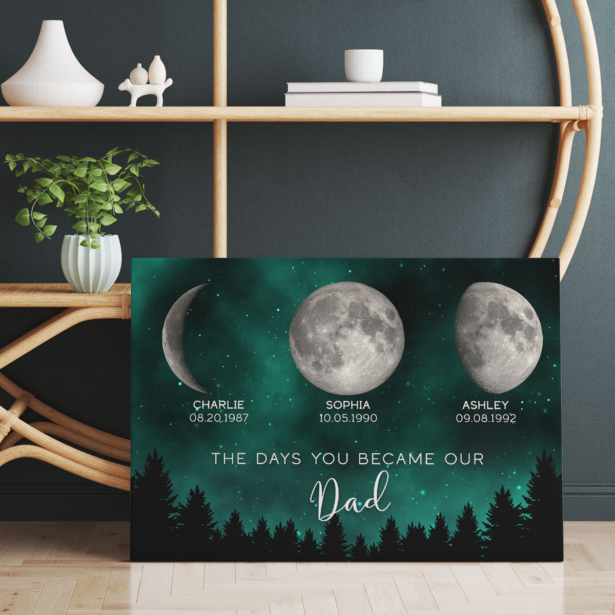 Galaxy Night Custom Birth Moon Phase The Days You Became Our Dad Personalized Wrapped Canvas