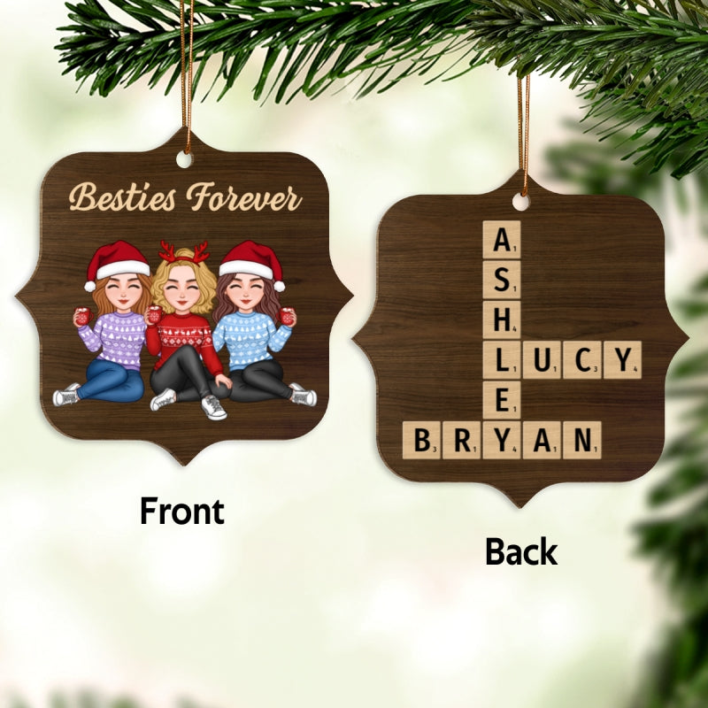 Besties Forever Unique Crossword Puzzle Art Christmas Gift For Best Friends Personalized Double Sided Wooden Ornament