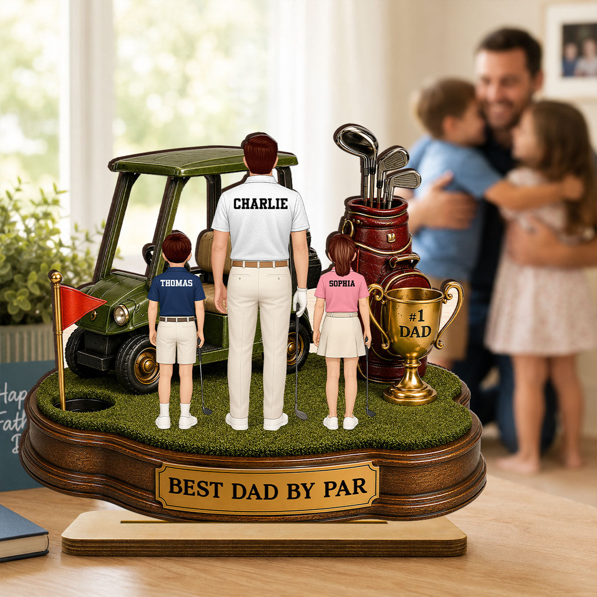 Best Dad By Par Golf Dad & Kids - Personalized 2-Layered Wooden Plaque - Father's Day Gift For Dad, Husband