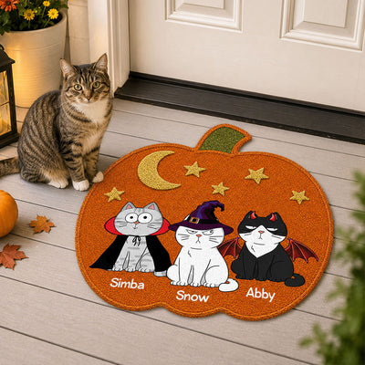 Halloween Pumpkin Cats Welcome - Personalized Doormat - Halloween Gift For Cat Lovers, Halloween Decoration