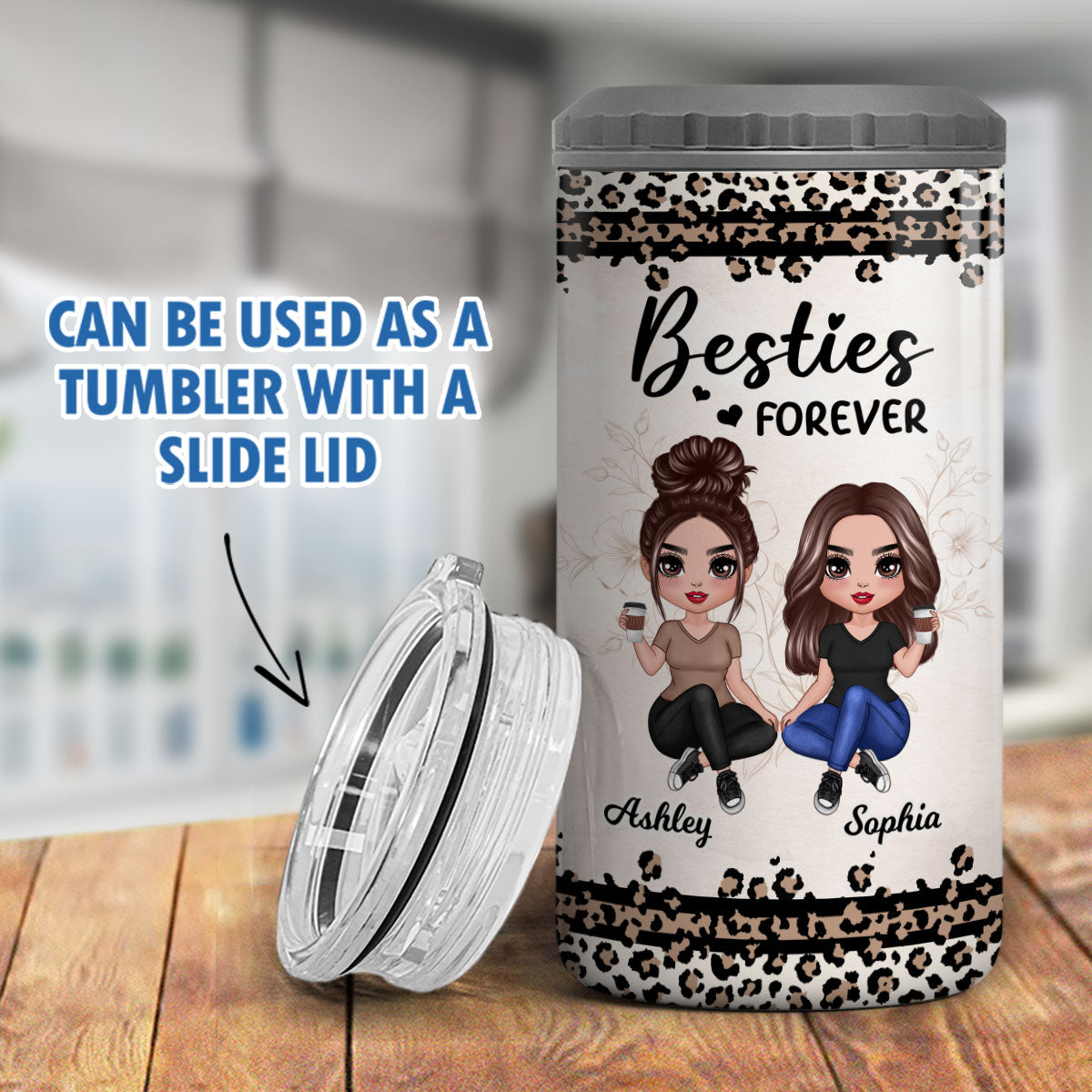 Leopard Pattern Sitting Doll Besties Personalized 4 In 1 Can Cooler