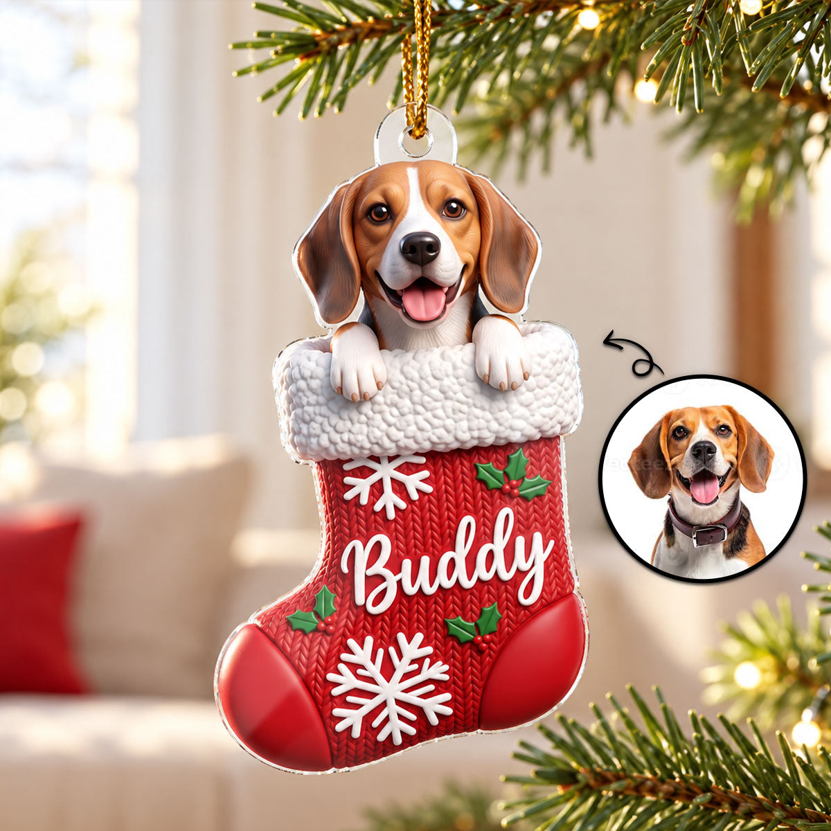 Custom Dog Cat Pet Stocking - Personalized Acrylic Ornament - Christmas Gift for Dog Cat Mom