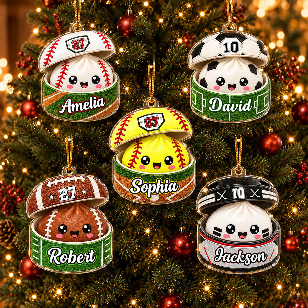 Custom Sports Dumpling Squishy Style - Personalized Acrylic Ornament - Christmas Gift for Daughter, Son, Grandkids