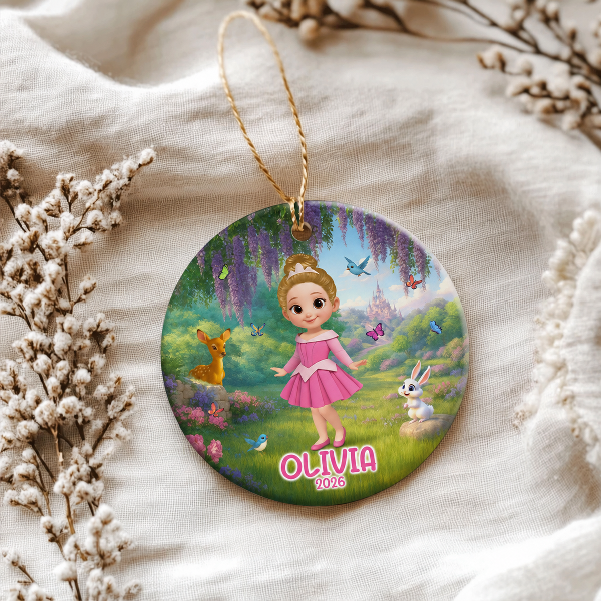 Little Princess Personalized Circle Ceramic Ornament, Christmas Gift for Daughters, Granddaughters