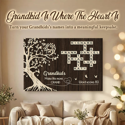 Grandkids Make Life More Grand Crossword Wall Art - Personalized Poster - Sentimental Gift for Grandma