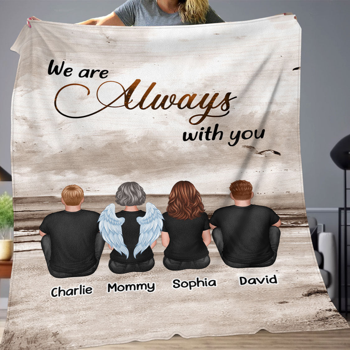 Always With You Sky Family Members, Memorial Personalized Fleece Blanket, Sympathy Gift