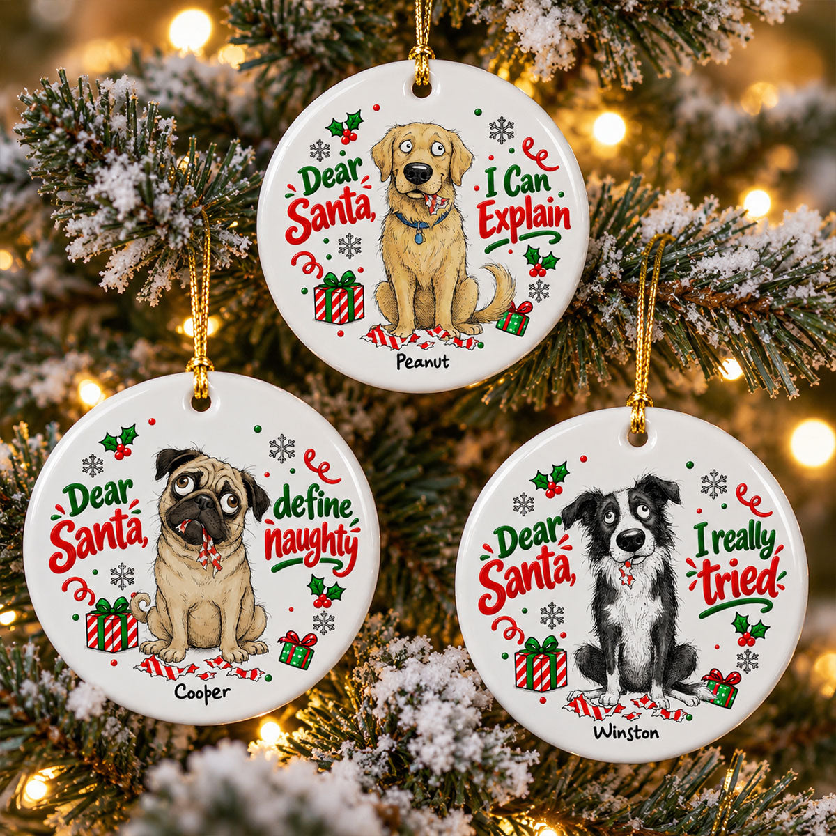 Santa I Can Explain Funny Guilty Dog Portrait From Your Dog Photo - Personalized Ceramic Ornament - Funny Christmas Tree Decor For Dog Lovers