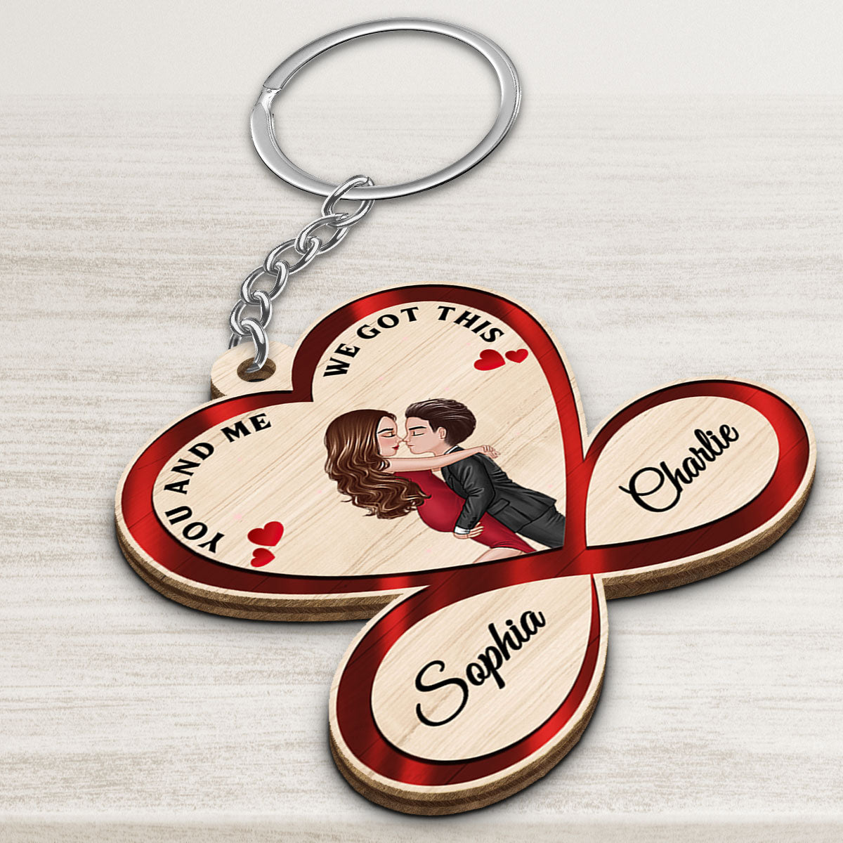 Infinity Heart Doll Couple Hugging Kissing You And Me We Got This Personalized Wooden Keychain