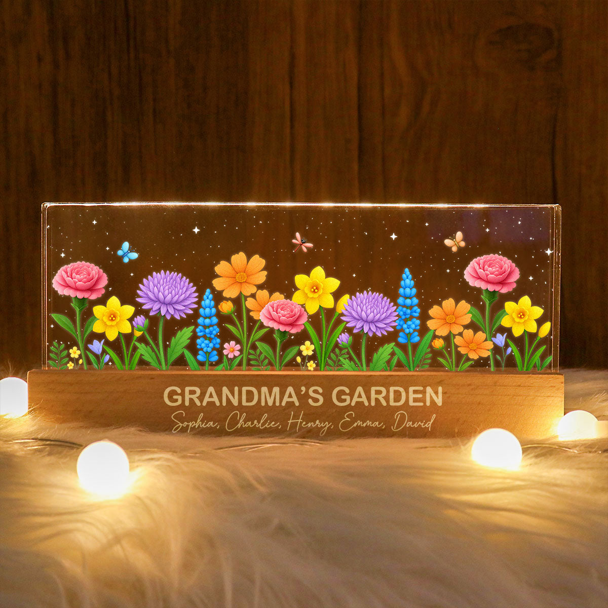 Blooming Birth Month Flowers Grandma Mom Garden Personalized Acrylic Block LED Night Light
