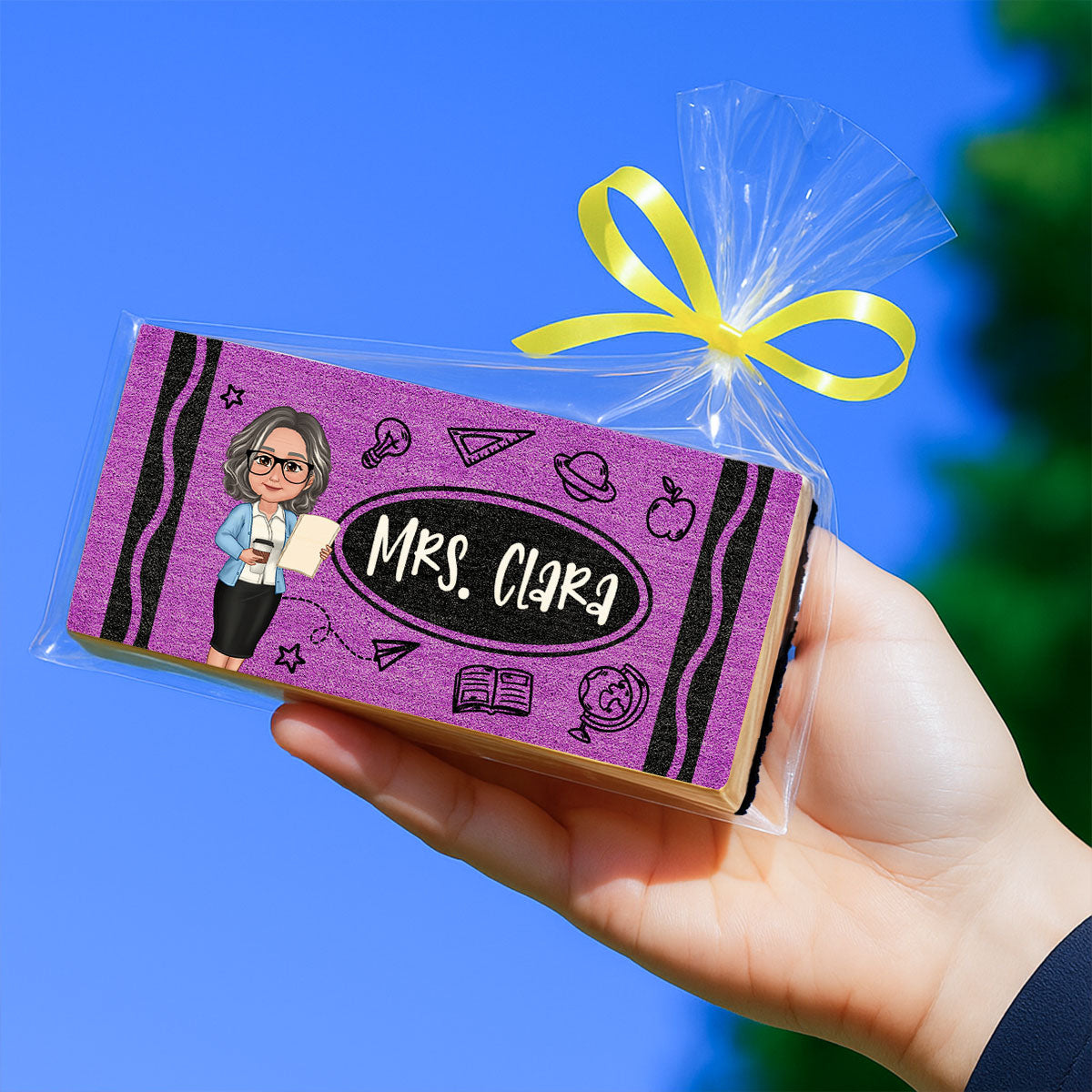 Teacher Crayon Pattern Personalized Chalkboard/Whiteboard Eraser with Marker, Teacher Appreciation Gift, Back To School Gift