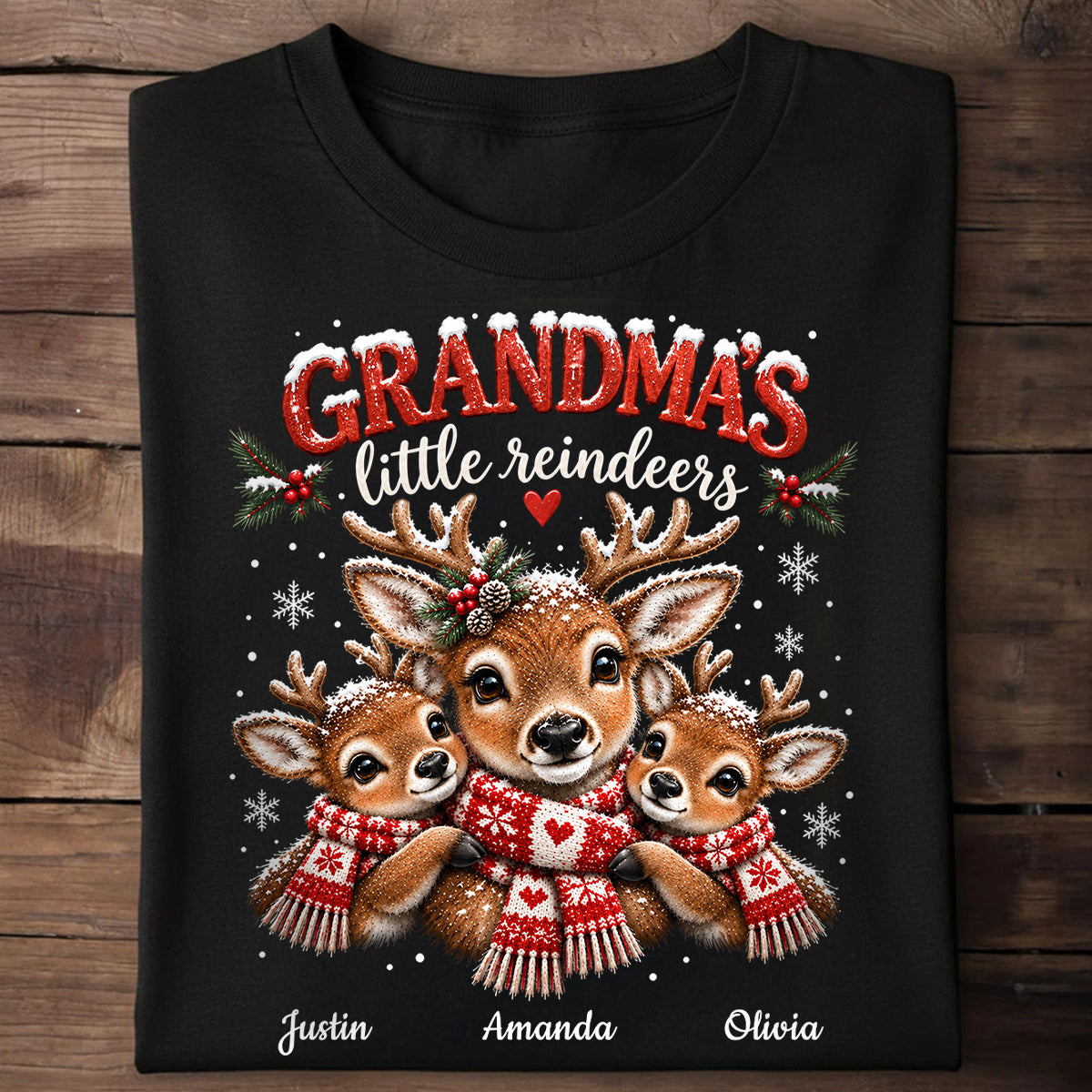Grandma's Little Reindeers - Personalized Shirt - Trendy Christmas Tee for Grandma