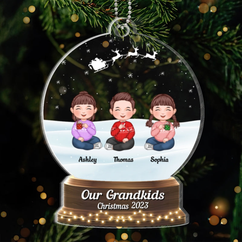 My Grandkids Cute Doll Kids Sitting Personalized Snow Globe Shaped Acrylic Ornament
