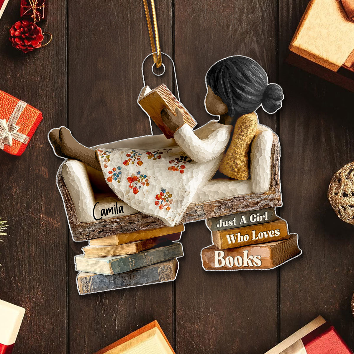 Man Woman Reading Book On Sofa 3D Effect - Personalized Acrylic Ornament - Christmas Gift For Book Lover, Bookworm