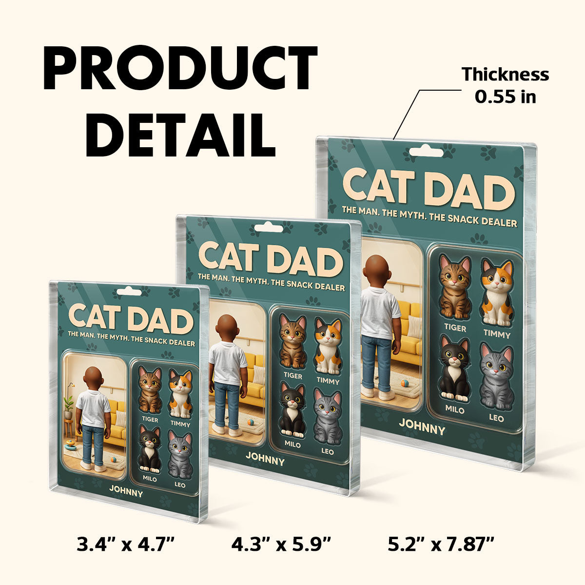 Cat Dad Cartoon Figures Style Personalized Acrylic Block Plaque, Father's Day Gift for Cat Lover