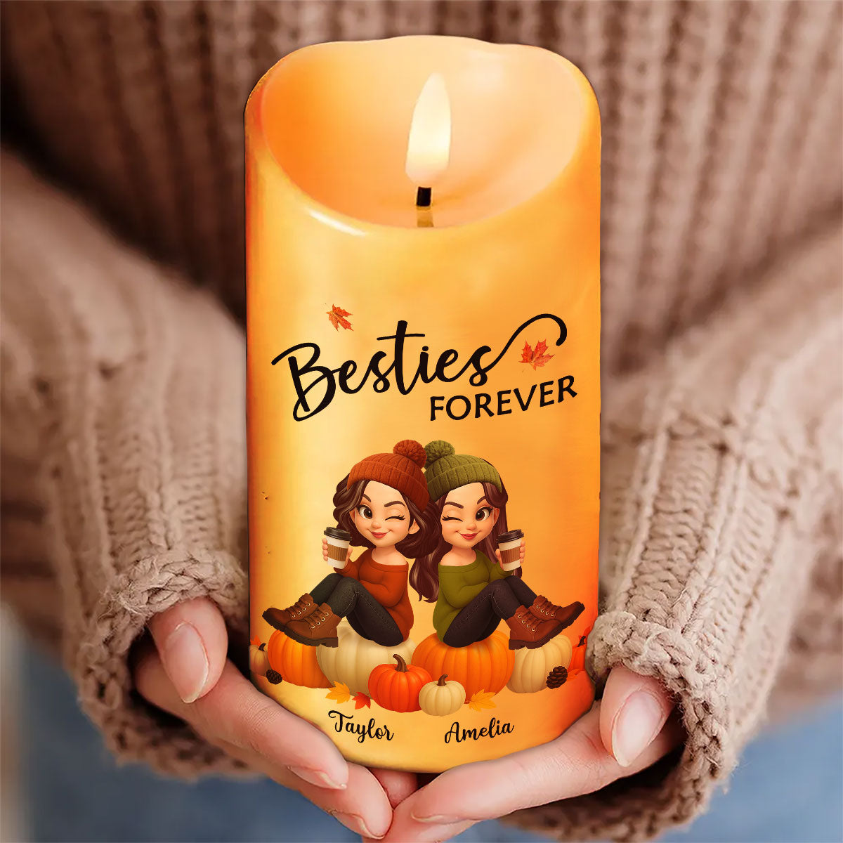 Fall Season Besties Cozy Vibe Our Friendship Is Endless Personalized LED Candle, Gift For Best Friends