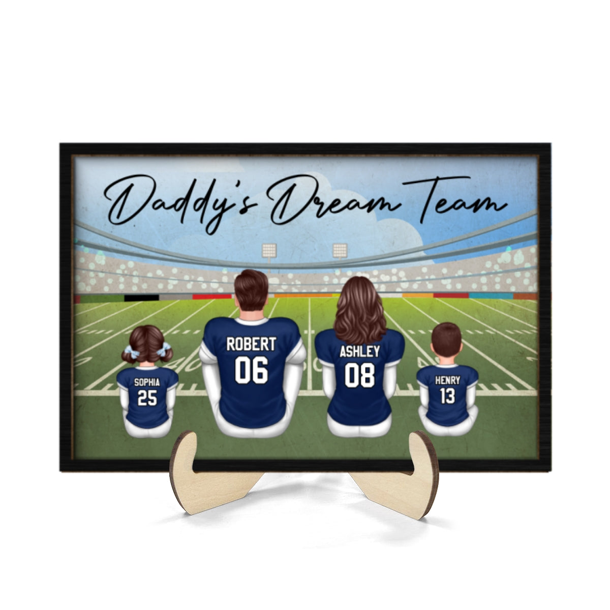 American Football Dad Team Family Personalized 2-Layer Wooden Plaque