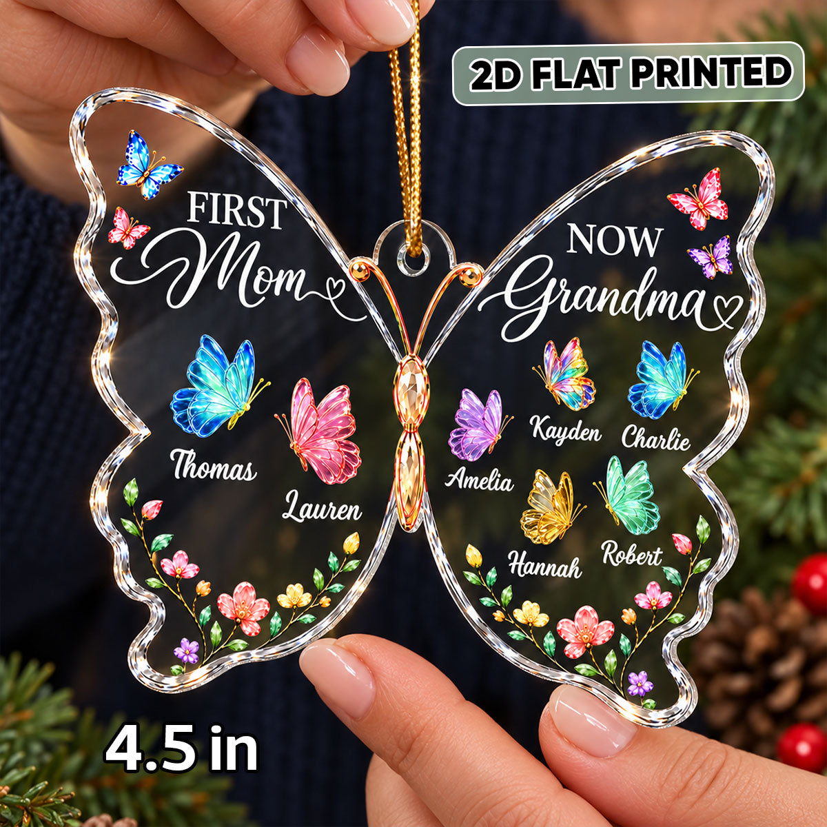 First Mom Now Grandma Butterfly - Personalized Acrylic Ornament - Christmas Gift for Mom, Grandma