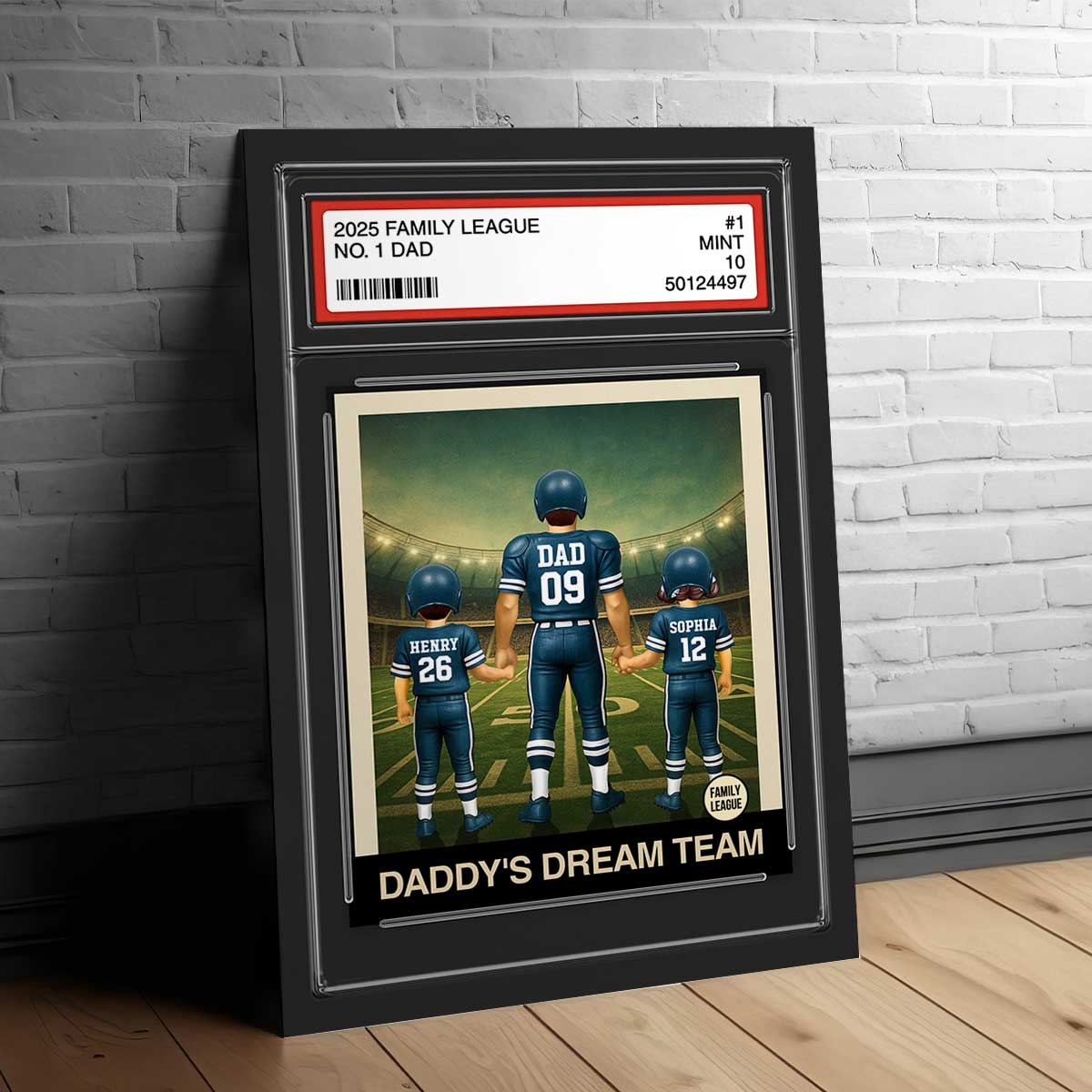 Football No. 1 Dad Man & Kids Trading Card Style Personalized Poster