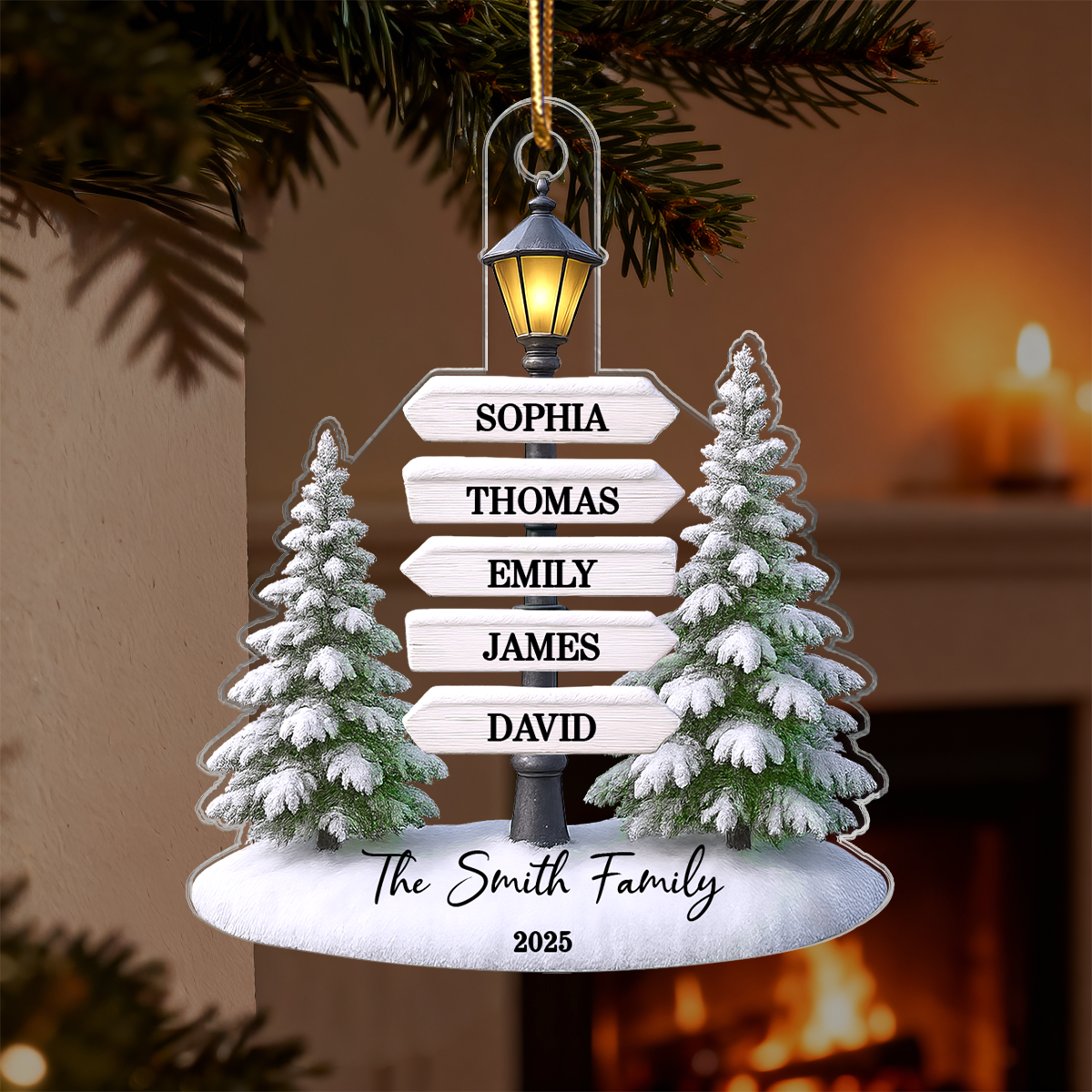 Christmas Family Lamp Posts Directional Signs - Personalized Acrylic Ornament - Gift For Family