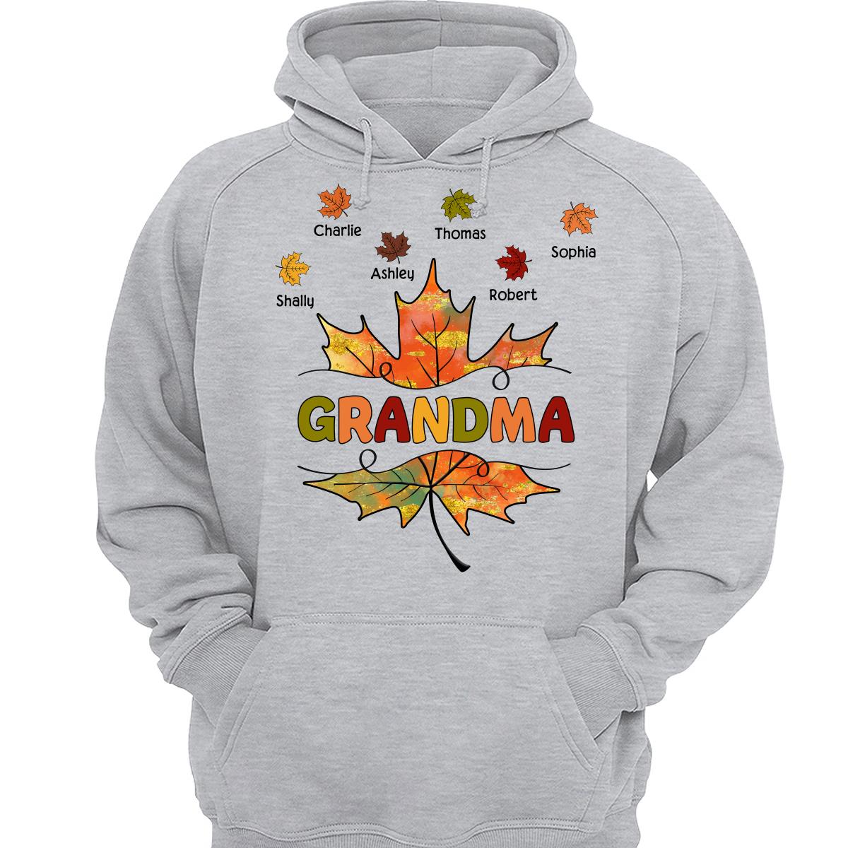 Grandma Mom Fall Leave Cut Through Personalized Shirt