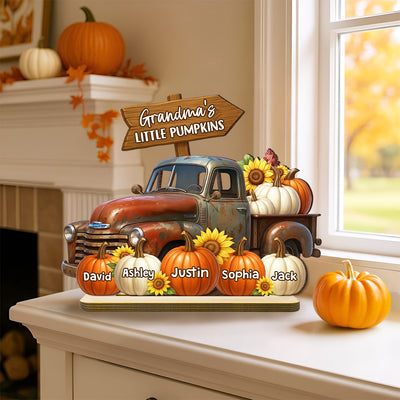 Grandma's Little Pumpkin Fall Truck Personalized Standing Wooden Plaque, Fall Decor for Grandma