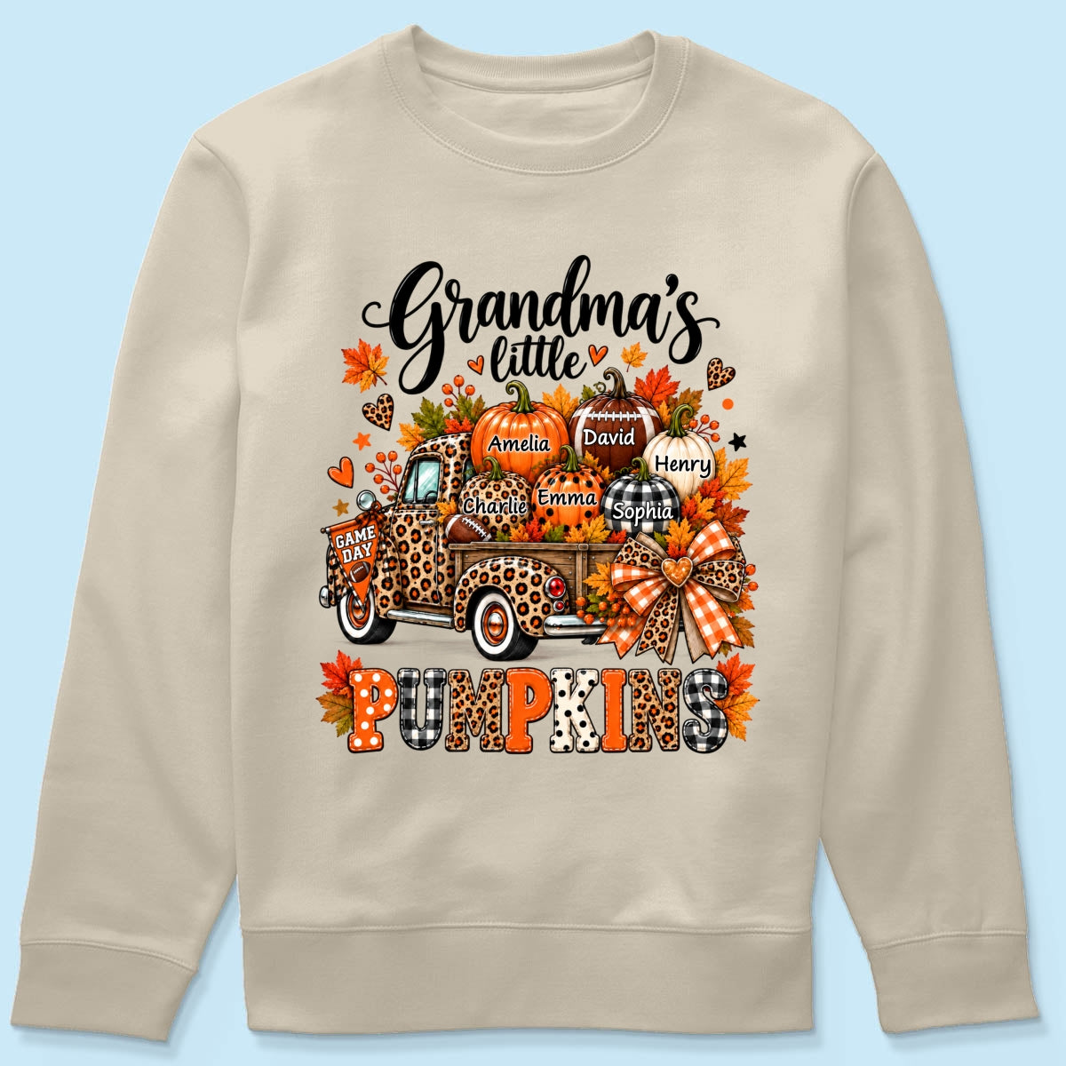 Grandma's Little Pumpkins Game Day - Personalized Shirt - Football Grandma, Football Mom