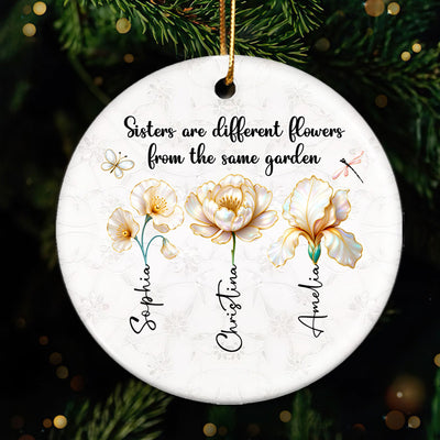 3D Effect Birth Flowers Sisters From The Same Garden - Personalized Ceramic Ornament - Birthday Christmas Just Because Gift For Sisters, Besties
