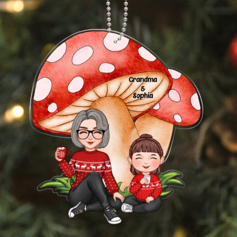 Grandma Grandkid Sitting Under Mushrooms Personalized Acrylic Ornament