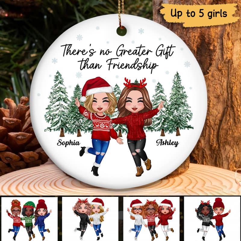 Happy Doll Besties Christmas Tree Background Personalized Circle Ornament