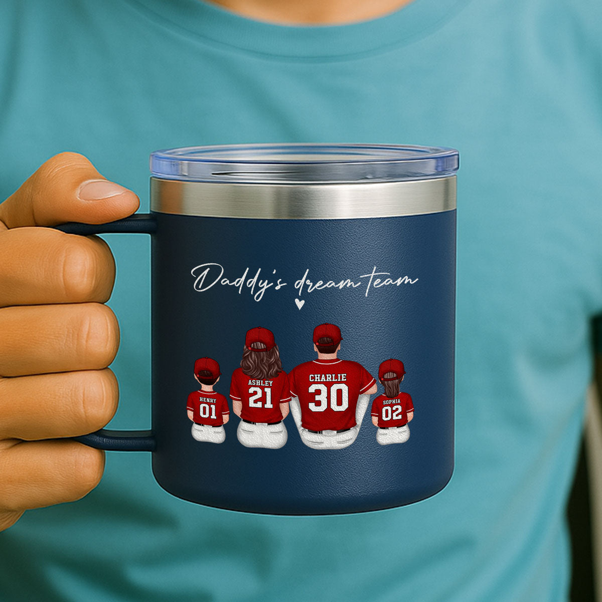 Baseball Daddy's Dream Team Personalized Stainless Steel Tumbler With Handle, Unique 2025 Father's Day Gift For Dad
