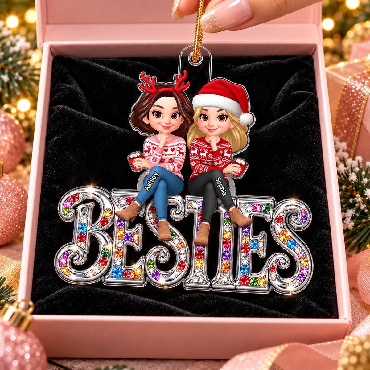 Sparkling BESTIES - Personalized Acrylic Ornament - Best Friend Christmas Keepsake Gift