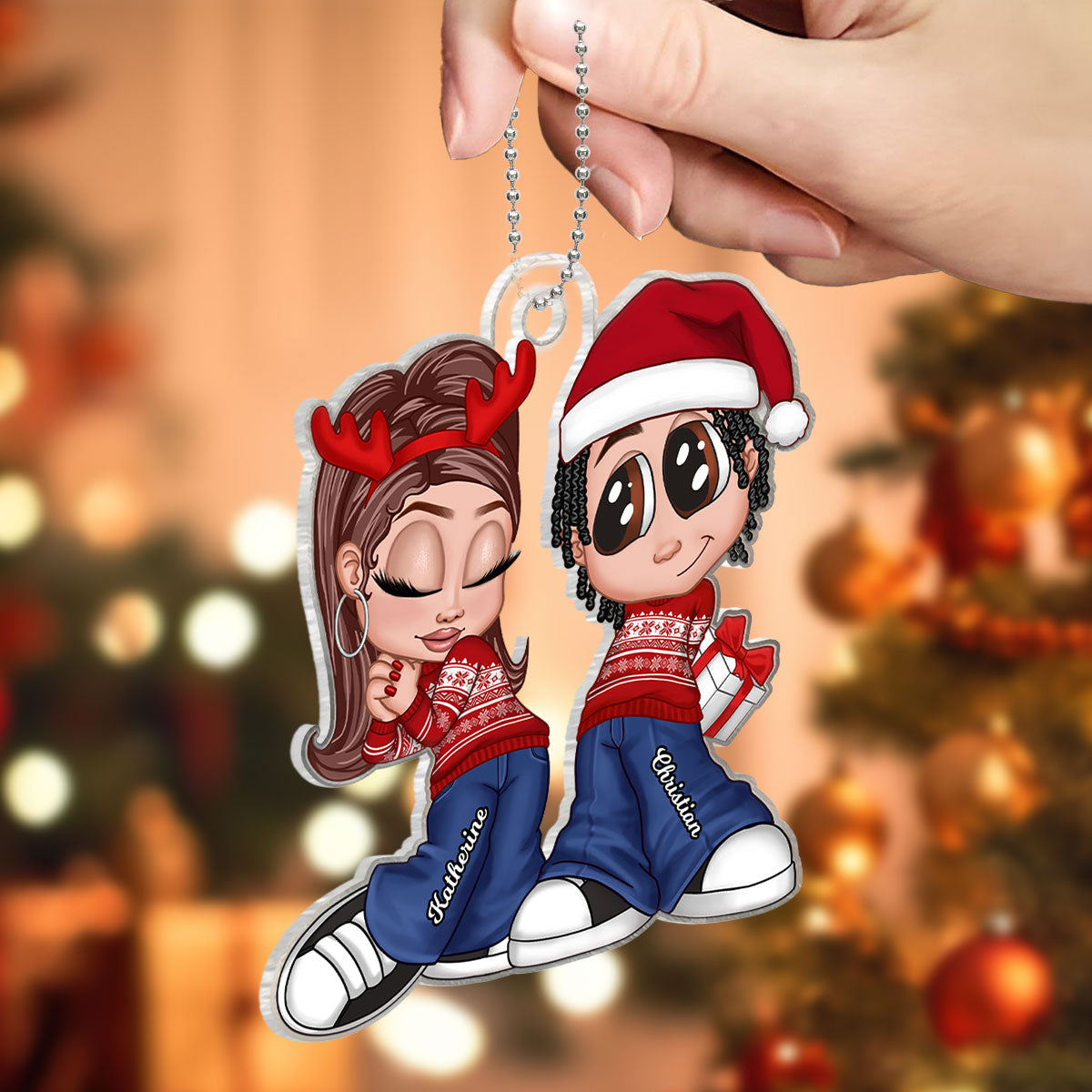 Christmas Y2K Couple Personalized Acrylic Ornament, Christmas Gift for Him for Her