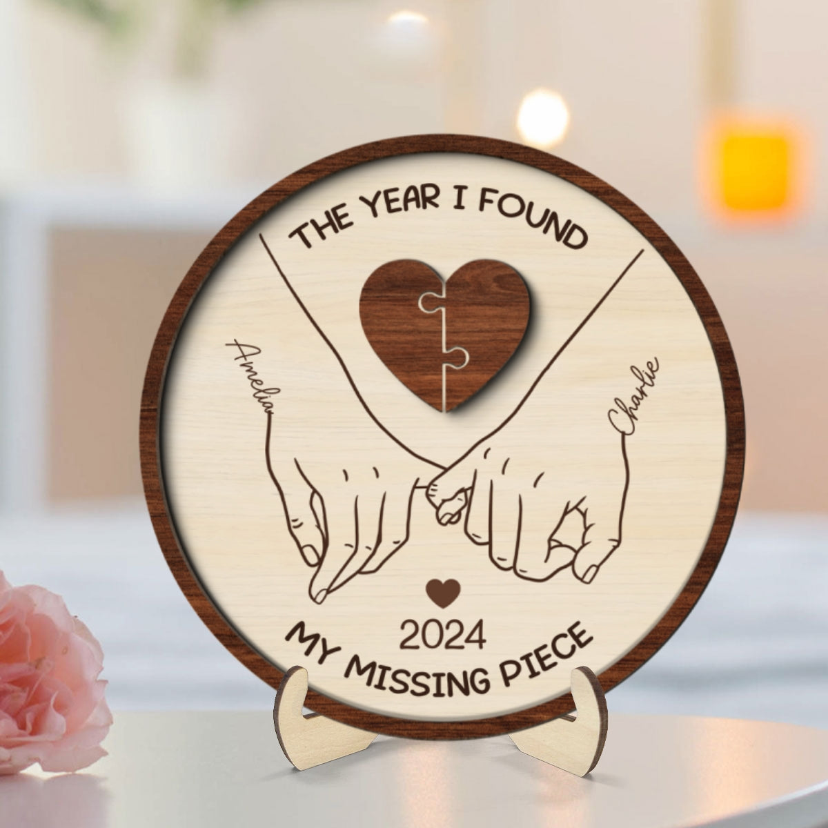 Personalized Couple Pinky Promise Hands 2-Layer Wooden Plaque, You're My Missing Piece,  gift, Anniversary gift for Couples