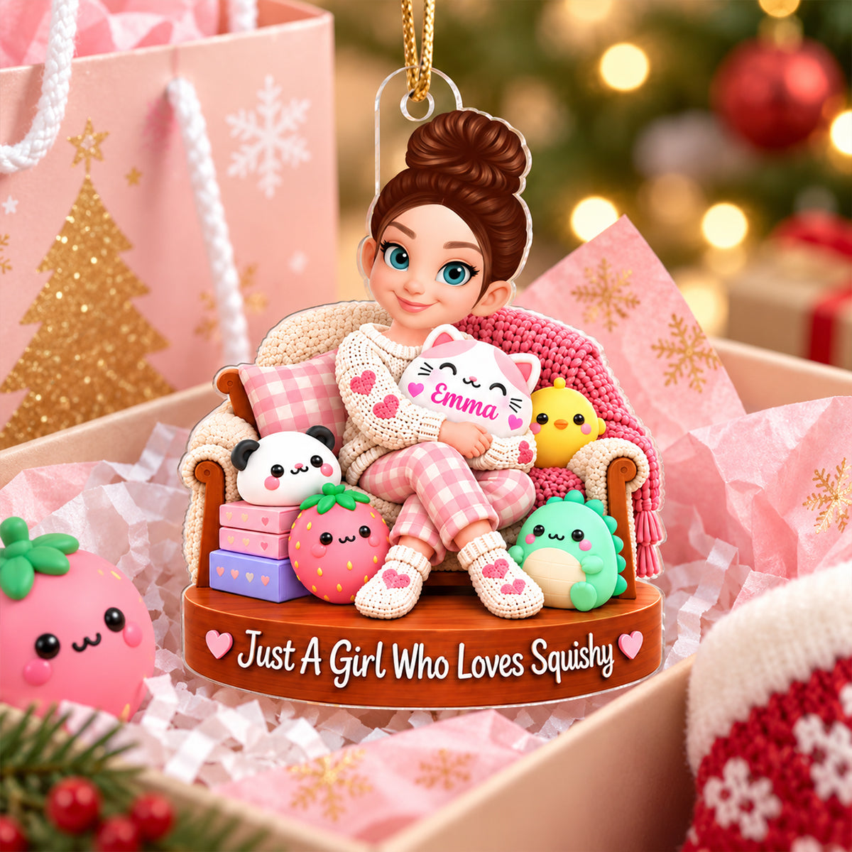 Just a Girl Who Loves Squishy - Personalized Acrylic Ornament - Christmas Gift for Daughter, Granddaughter