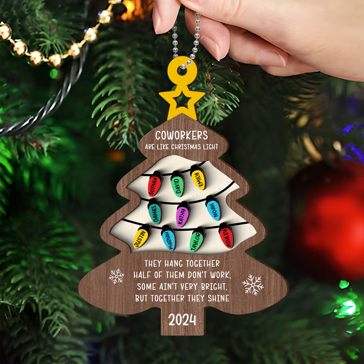 Coworkers Are Like Christmas Light Personalized 2-Layer Wooden Ornament, Funny Christmas Gift for Coworkers, Colleagues, Best Friends