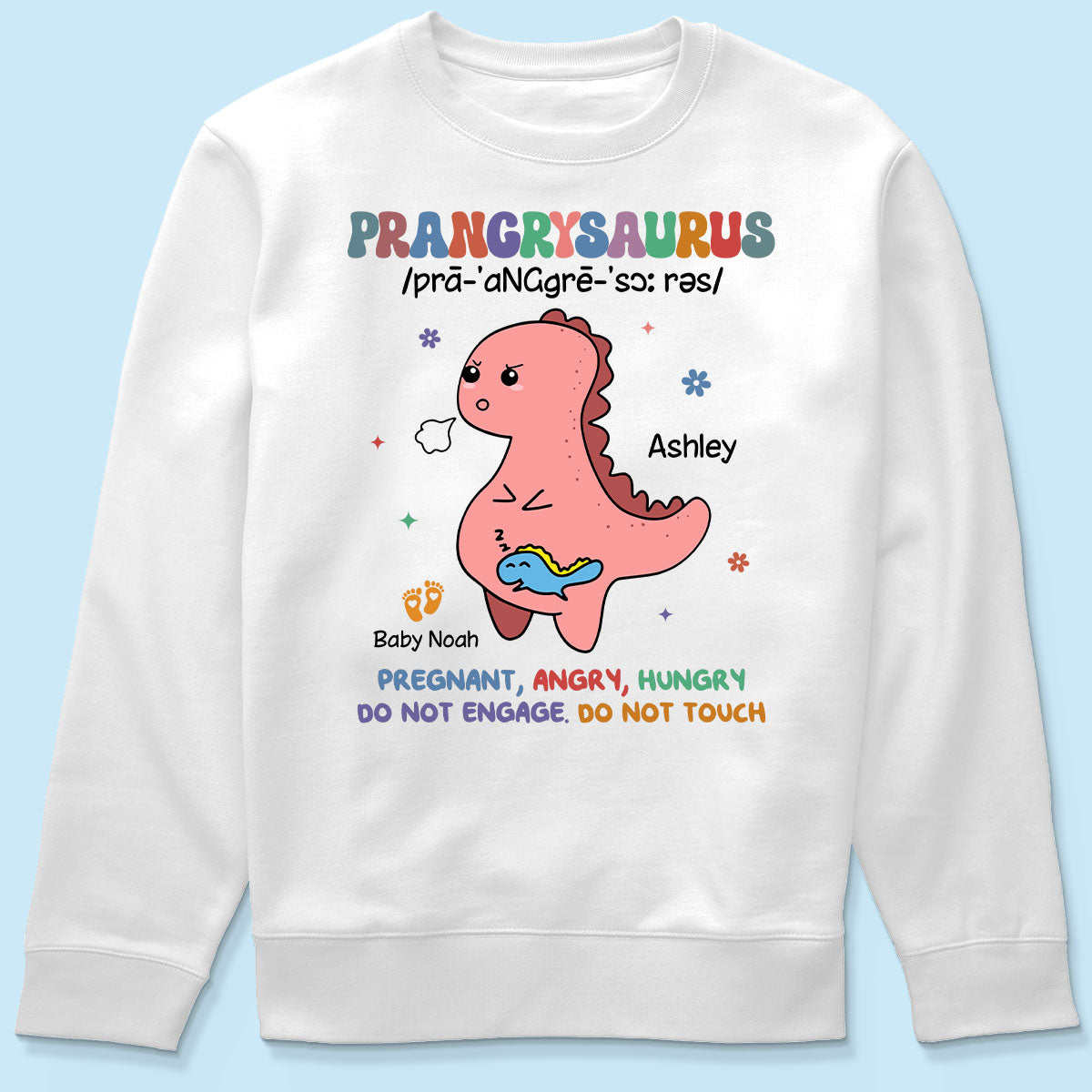 Prangrysaurus Retro Style Personalized Shirt, Custom Pregnancy Reveal Shirt, Gift For Expecting Moms
