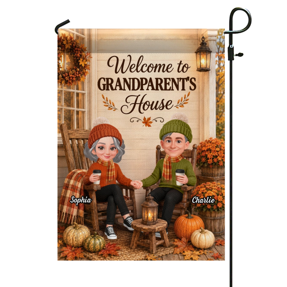 Cozy Season Grandparent's House - Personalized Garden Flag - Fall Season Decor Gift, Gift For Grandma Grandpa