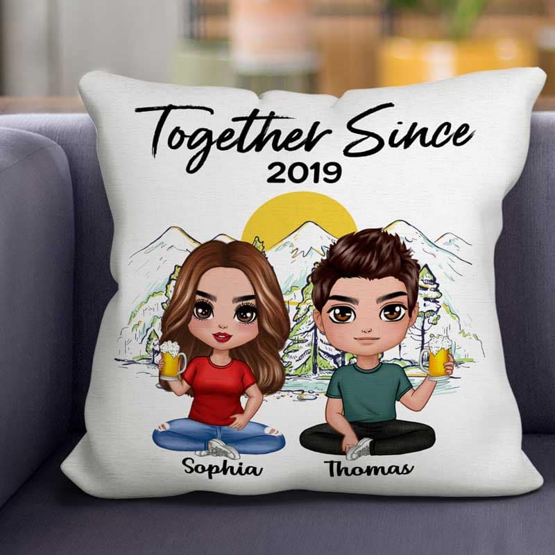 Couple Sitting Sketch Background Personalized Pillow