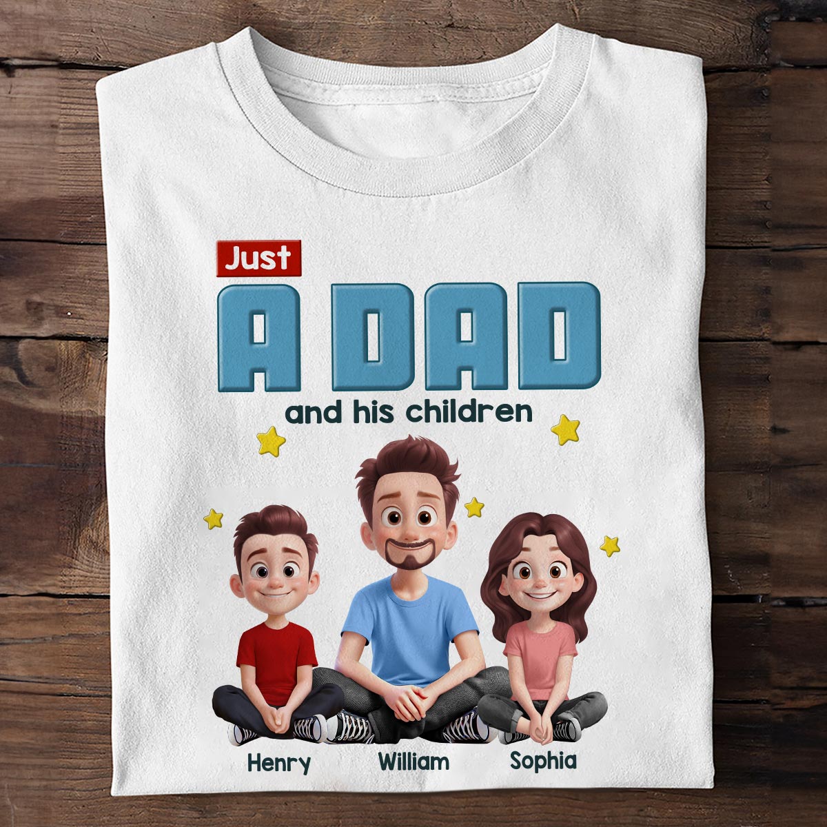 Just A Dad And His Kids Cartoon Funny Style Personalized Shirt, Gift For Dad