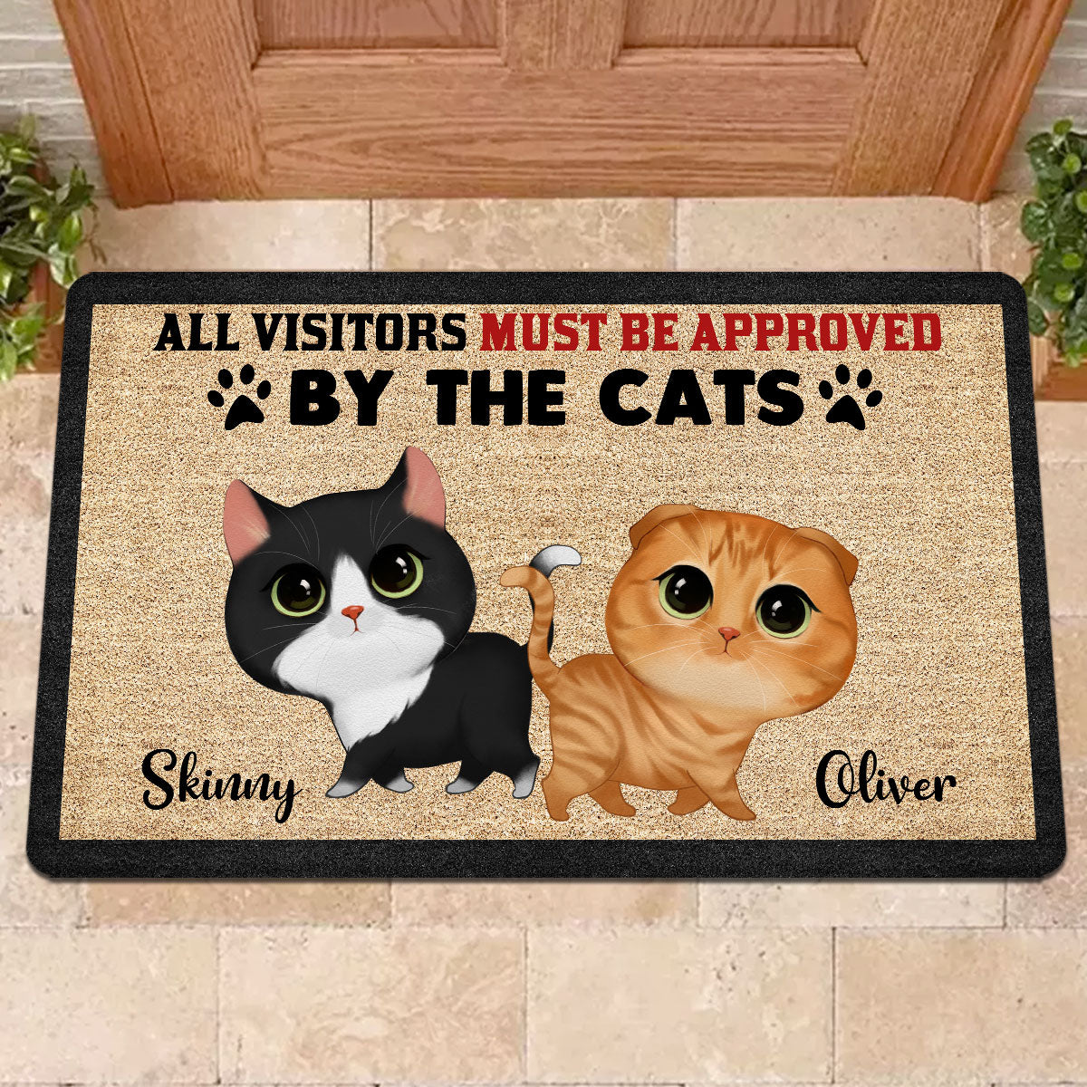 Watercolor Cute Cats Walking All Visitors Must Be Approved By Cats Personalized Doormat