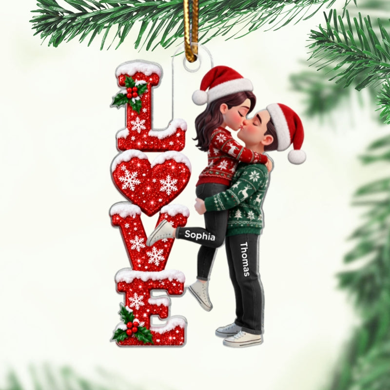 Romantic Christmas Couple LOVE - Personalized Acrylic Ornament - Christmas Keepsake, Gift for Couples, Husband, Wife, Boyfriend, Girlfriend
