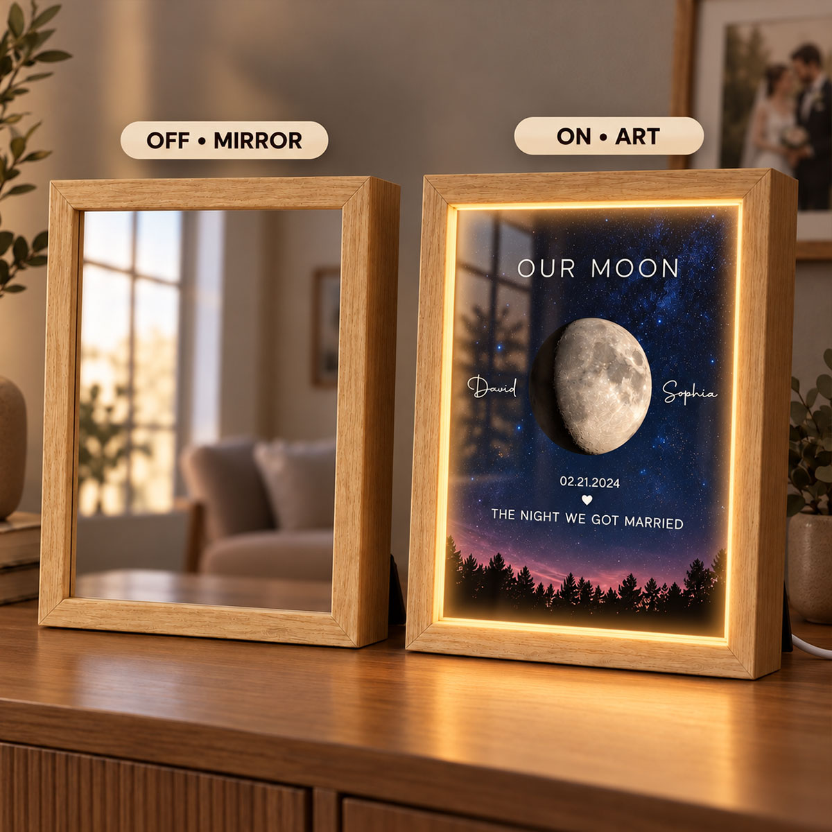 Custom Moon Phase by Date - Personalized Mirror Light Box - Heartfelt Christmas Gift for Her, for Him, Anniversary Gift for Couple